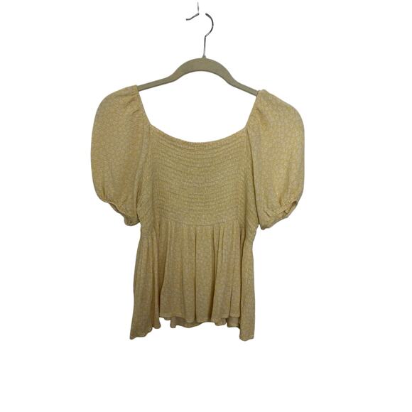 altar’d state Butter Yellow Ditsy Floral Smocked Balloon Sleeve Crop Top Small - Picture 1 of 7